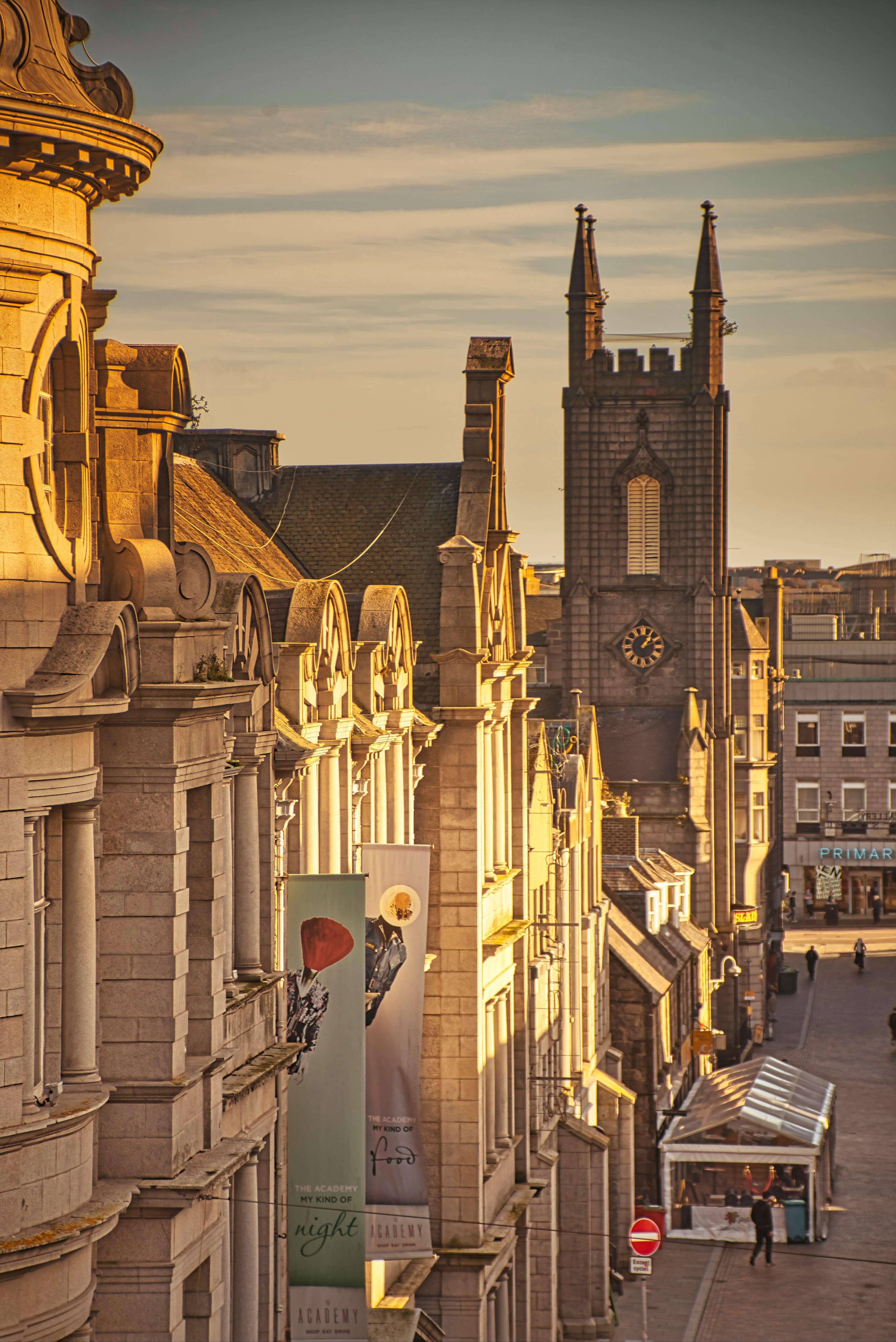 Aberdeen's distinctive stonework and spires in traditional Scottish brewing city
