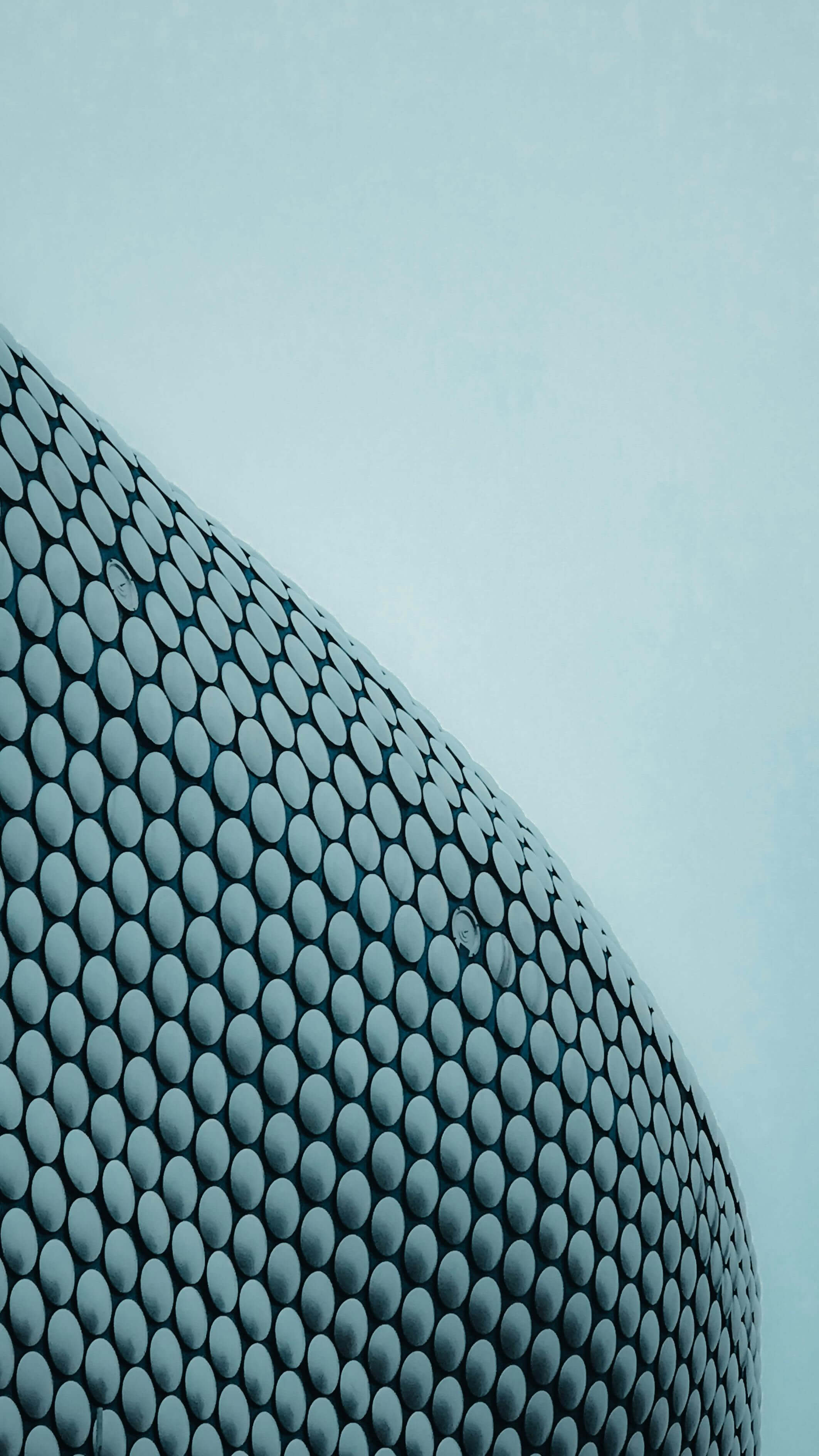Selfridges building's distinctive silver disc-covered facade in Birmingham's Bullring