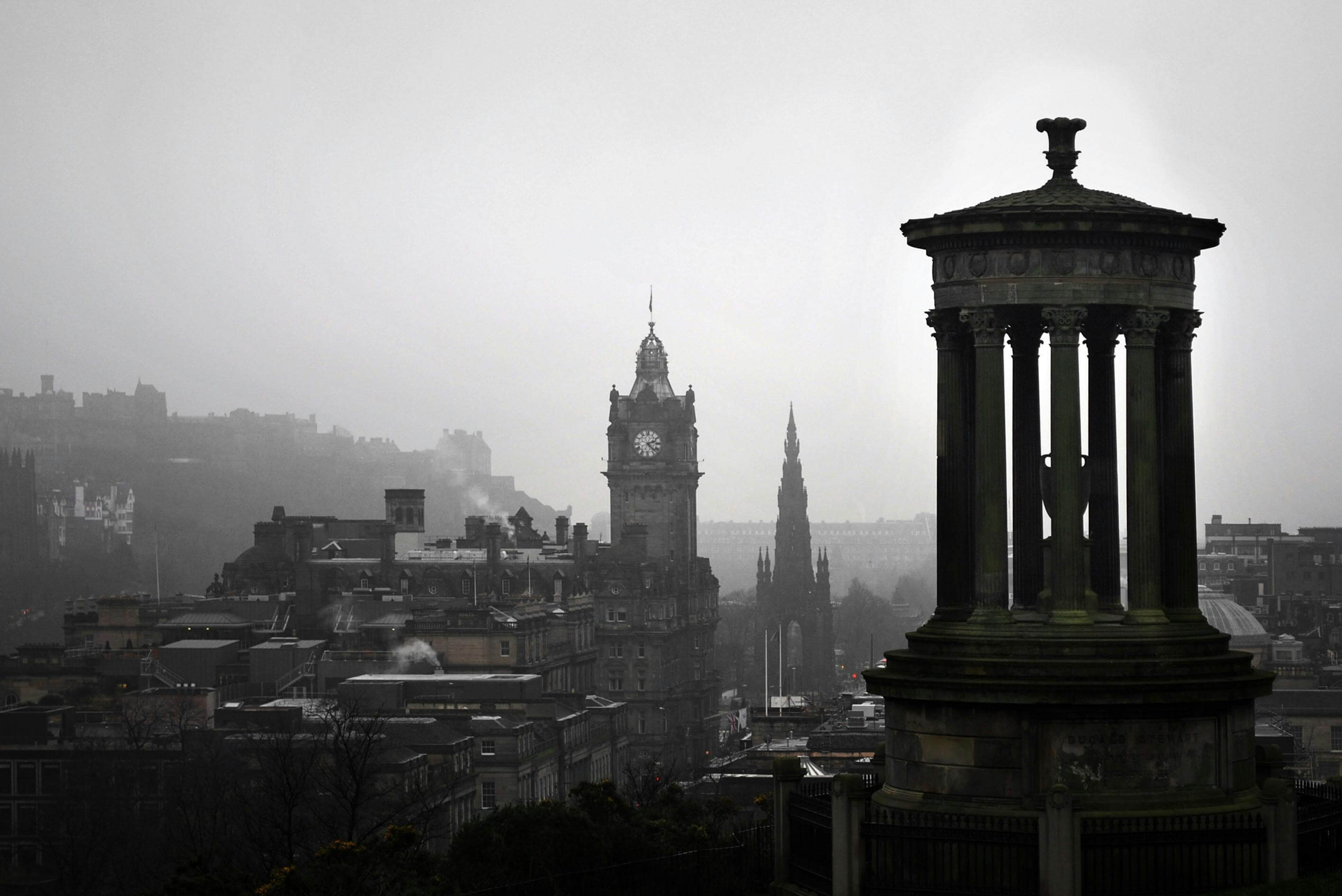 Edinburgh's iconic skyline with Dugald Stewart Monument, city of world-class beer events