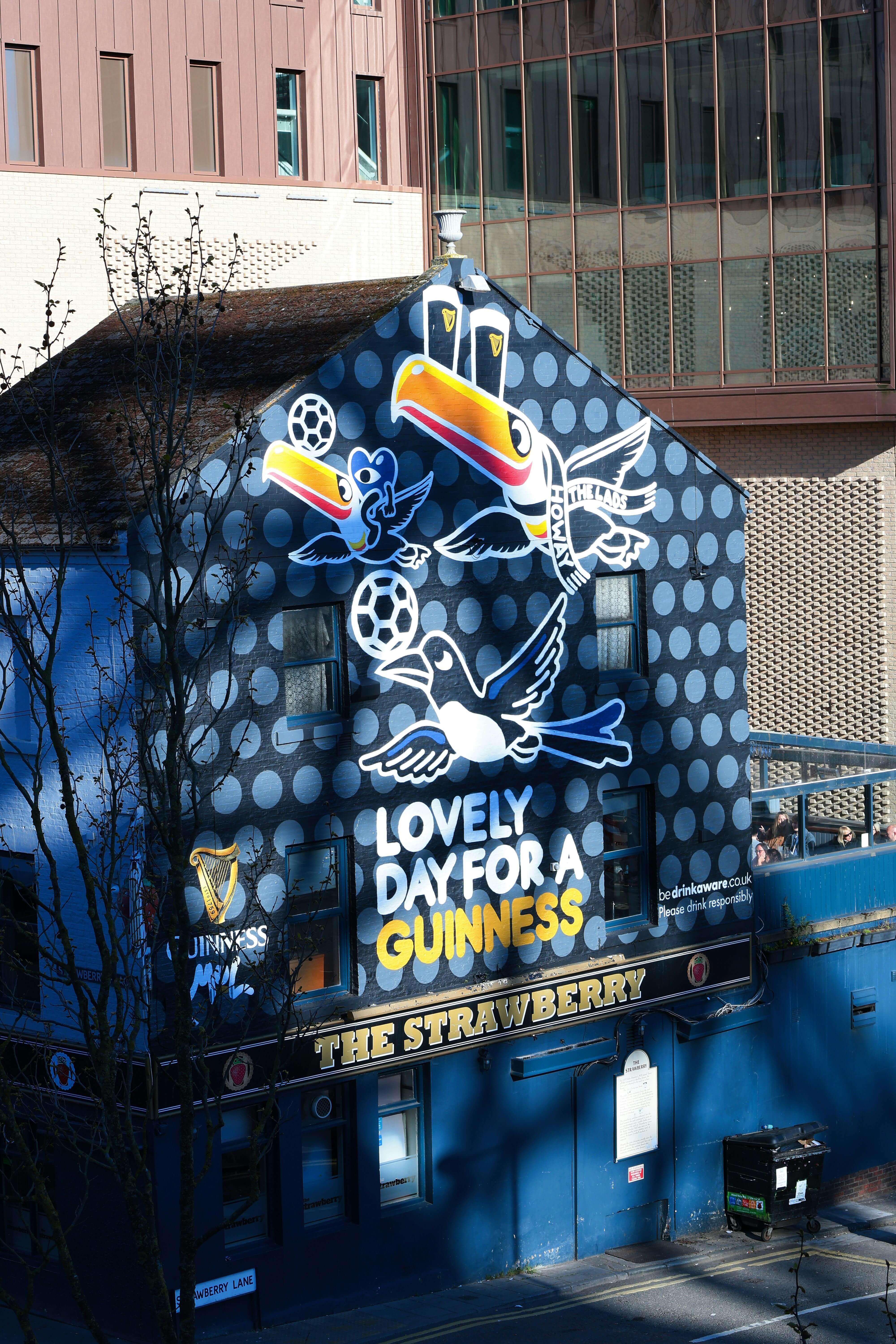 The Strawberry pub in Newcastle with colourful Guinness toucan mural artwork