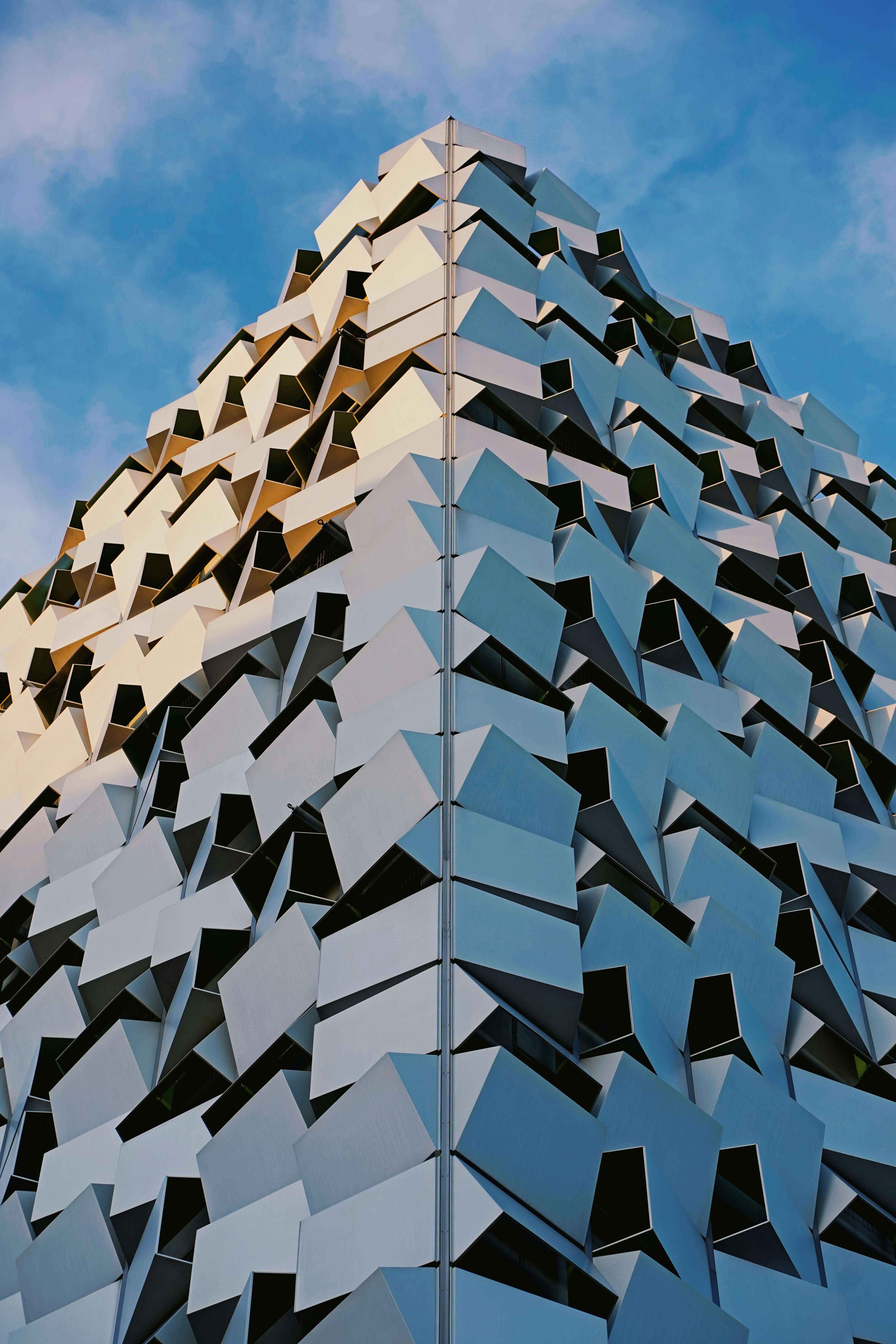 Modern geometric building with angular metallic facade in Sheffield